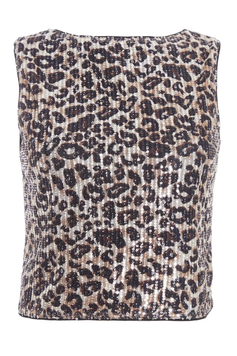 Quiz Going Out Tops|Crop Tops>Brown Sequin Leopard Print Crop Top