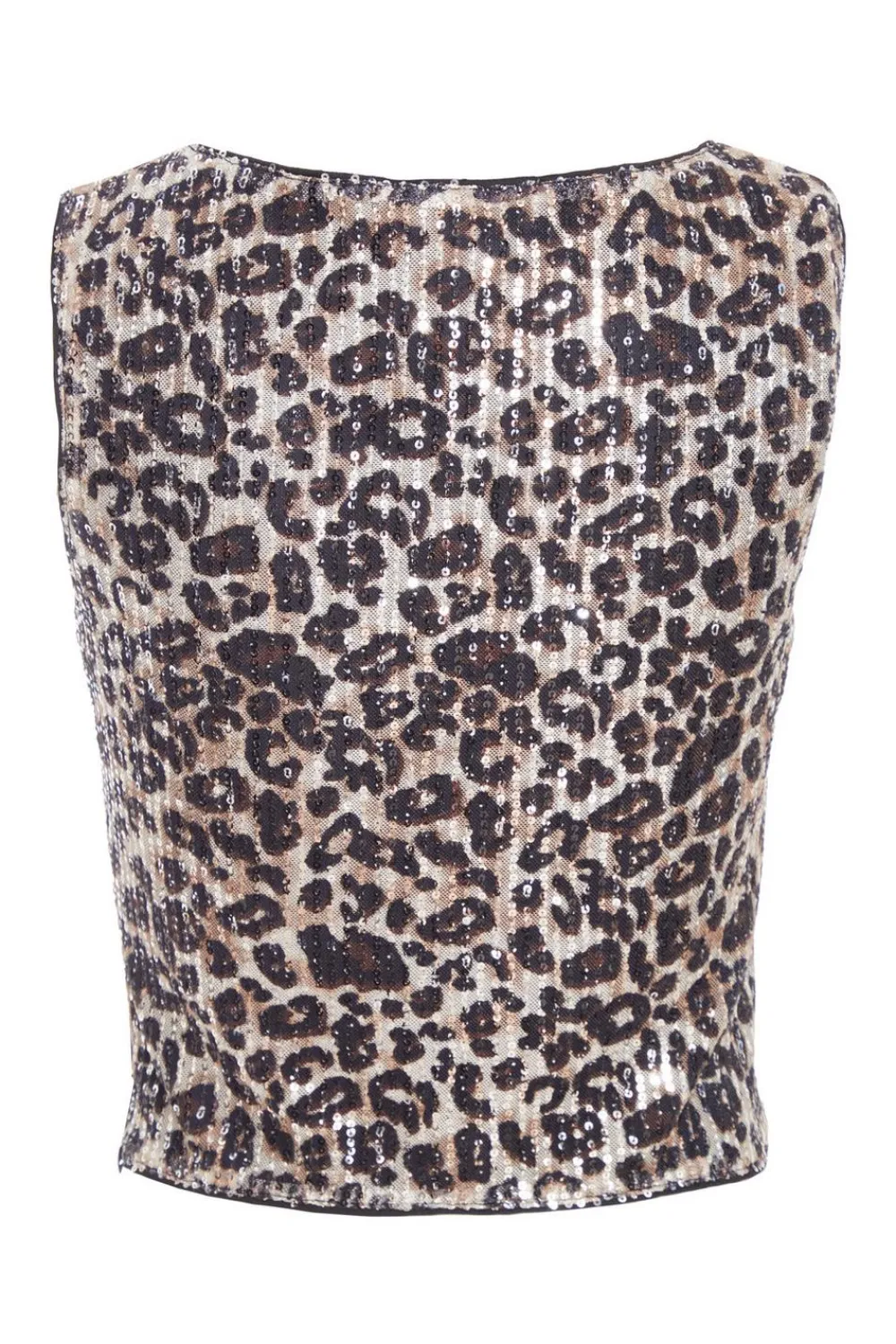 Quiz Going Out Tops|Crop Tops>Brown Sequin Leopard Print Crop Top