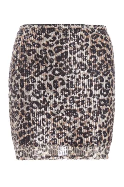 Quiz Skirts|Co-Ords>Brown Sequin Leopard Print Mini Skirt