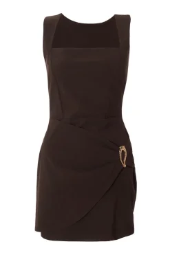 Quiz Going Out|Wrap Dresses>Brown Square Neck Mini Dress