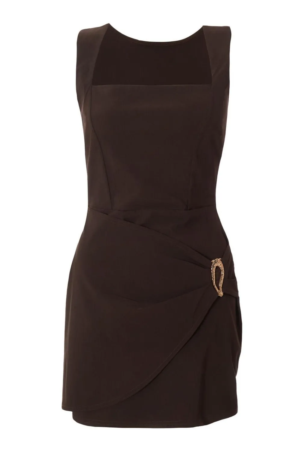 Quiz Going Out|Wrap Dresses>Brown Square Neck Mini Dress