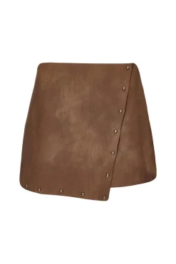 Quiz Skirts|Going Out>Brown Studded Faux Leather Skort