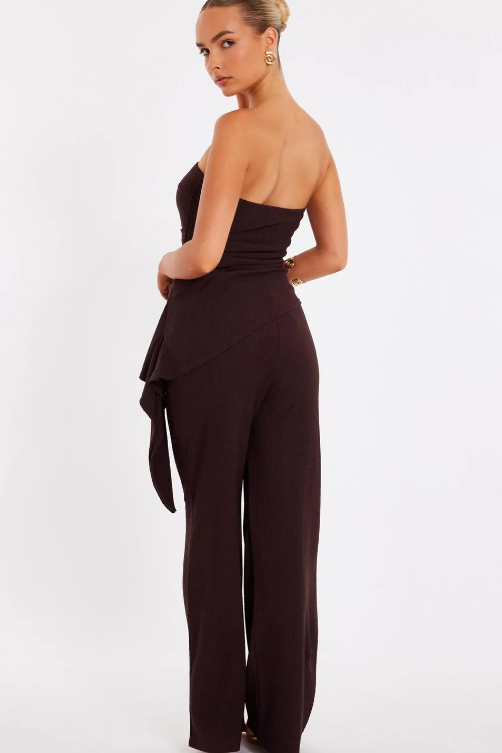 Quiz Going Out Tops|Tops>Brown Textured Bandeau Top