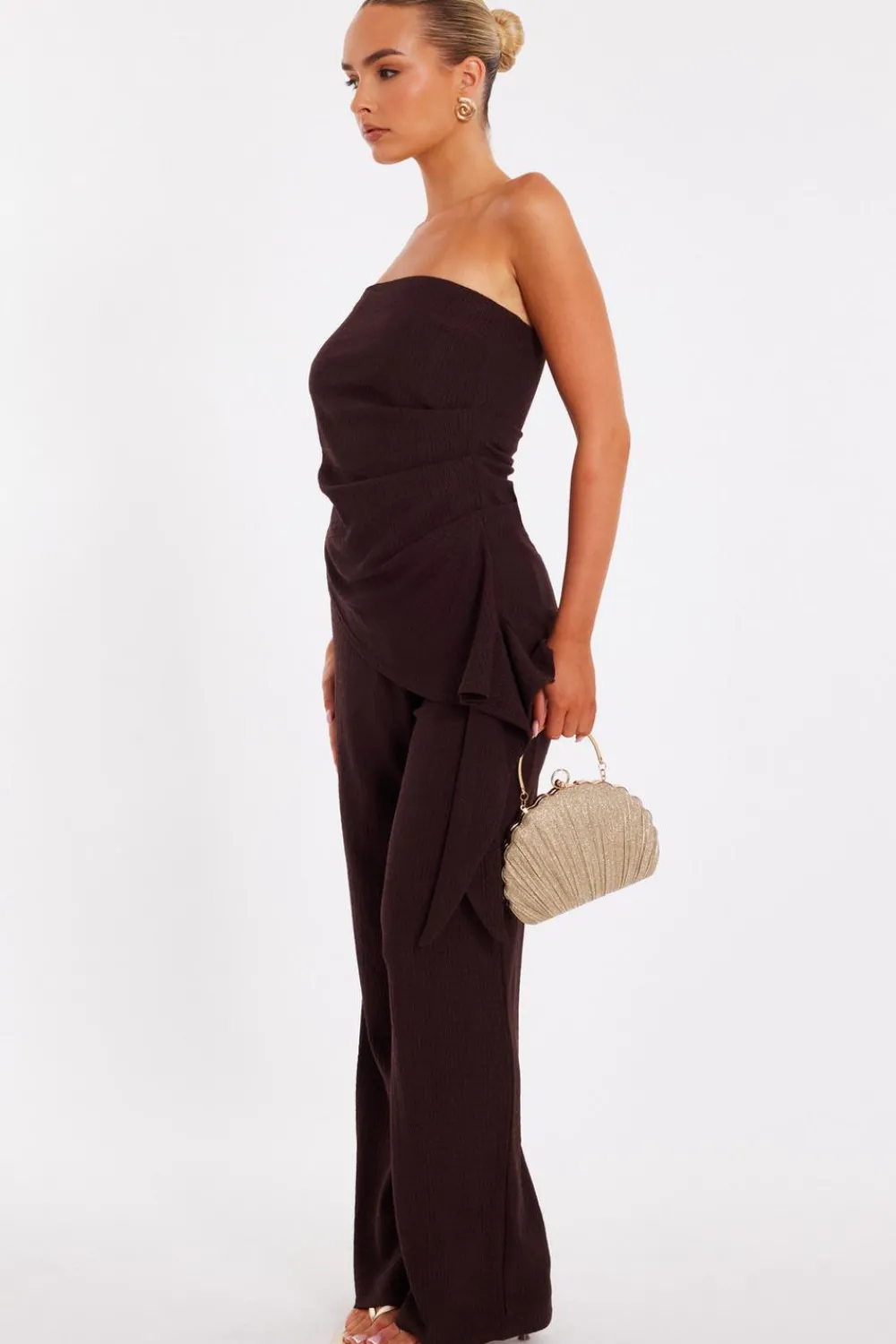 Quiz Going Out Tops|Tops>Brown Textured Bandeau Top