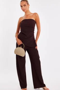 Quiz Trousers|Holiday>Brown Textured Palazzo Trousers