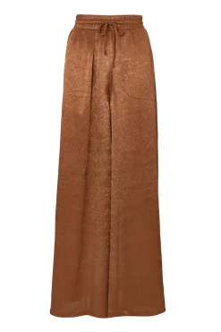 Quiz Trousers|Going Out>Brown Textured Satin Palazzo Trousers