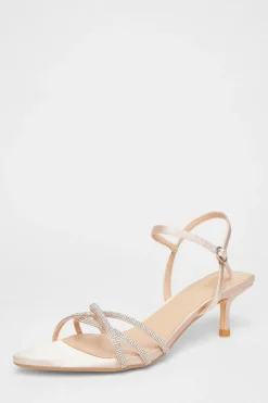 Quiz Occasion Shoes|Heels>Champagne Diamante Cross Strap Heels