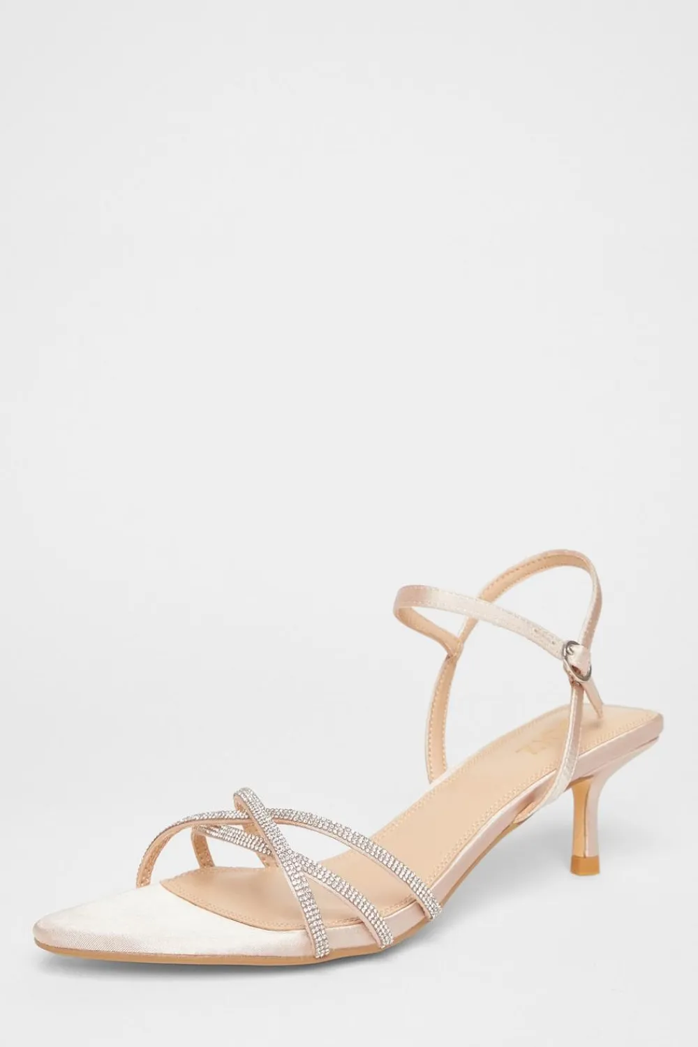 Quiz Occasion Shoes|Heels>Champagne Diamante Cross Strap Heels