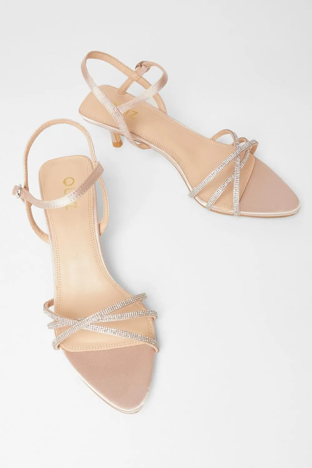 Quiz Occasion Shoes|Heels>Champagne Diamante Cross Strap Heels