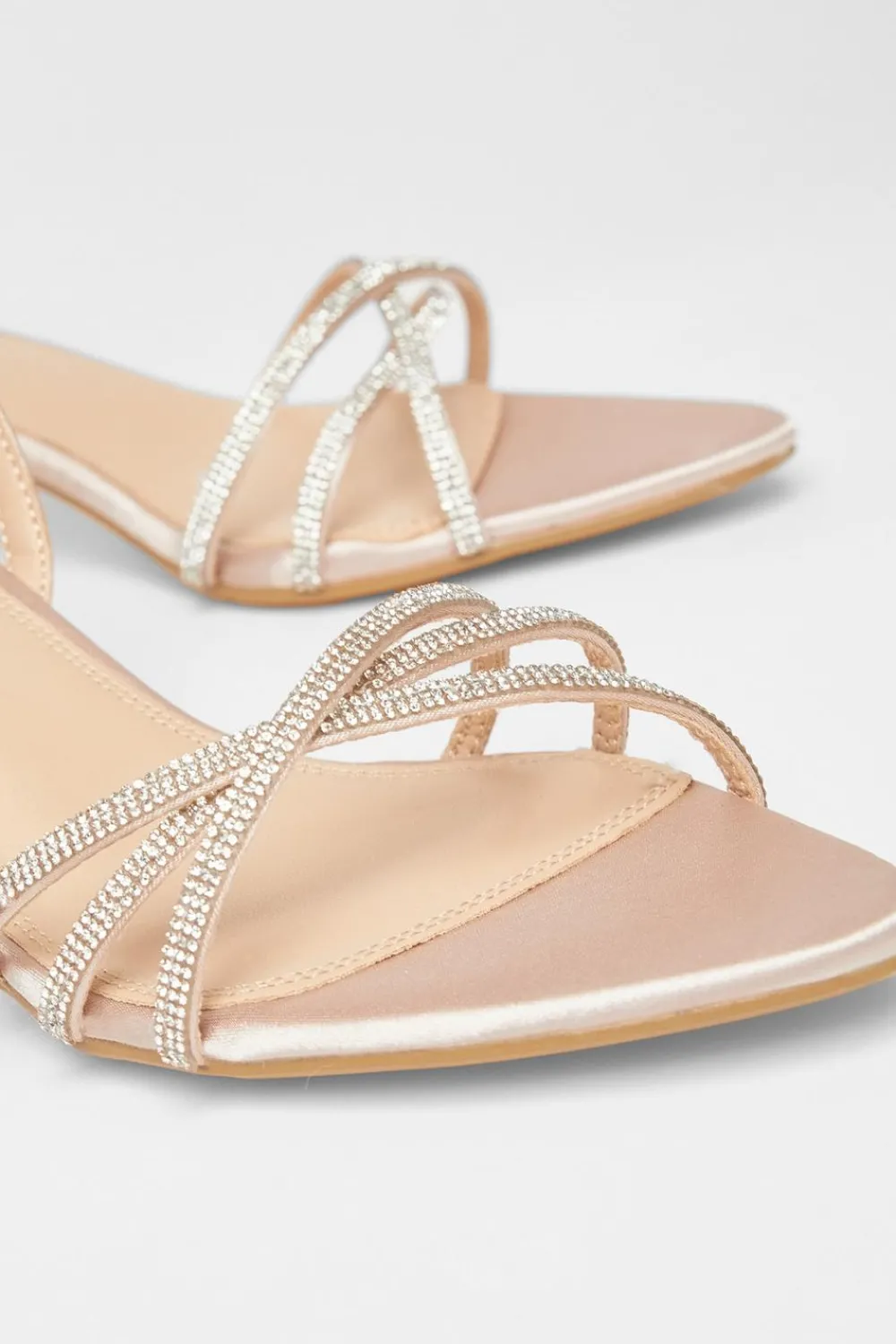 Quiz Occasion Shoes|Heels>Champagne Diamante Cross Strap Heels