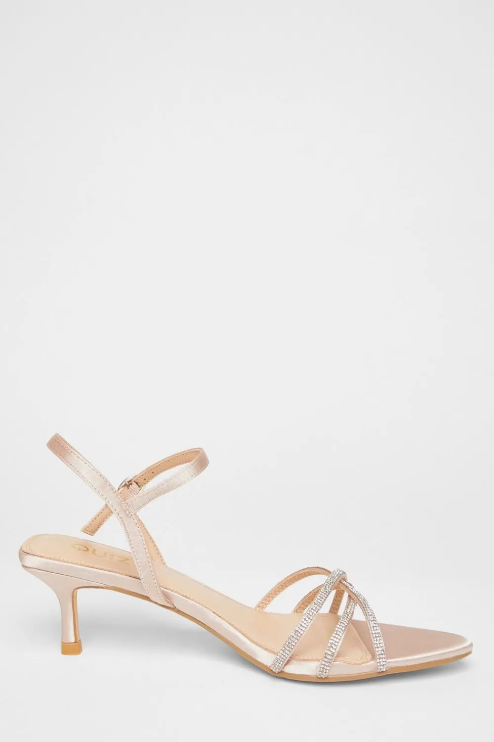 Quiz Occasion Shoes|Heels>Champagne Diamante Cross Strap Heels