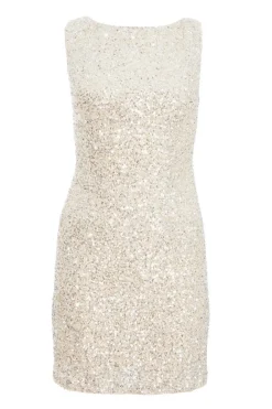 Quiz Occasion Dresses|Mini Dresses>Champagne Sequin Bow Mini Dress
