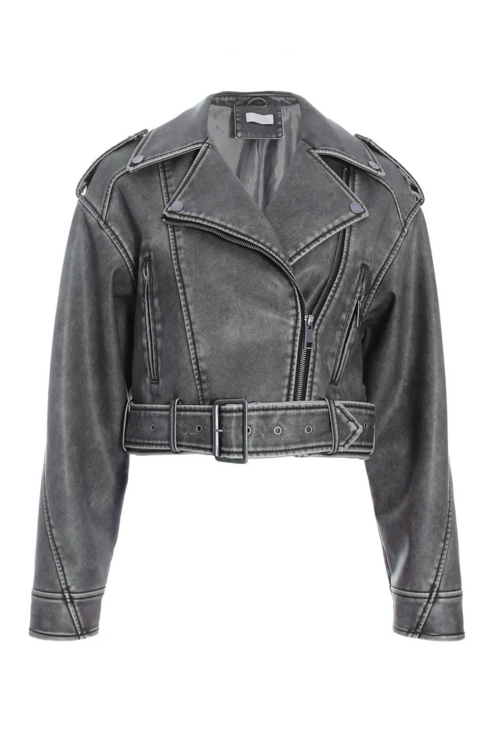 Quiz Modest|Jackets & Coats>Charcoal Faux Leather Oversized Biker Jacket