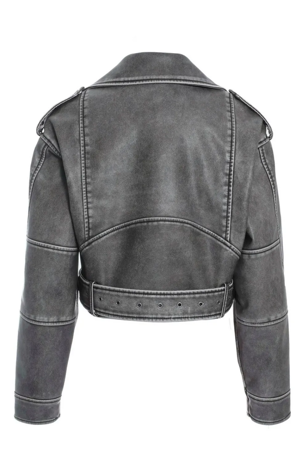 Quiz Modest|Jackets & Coats>Charcoal Faux Leather Oversized Biker Jacket