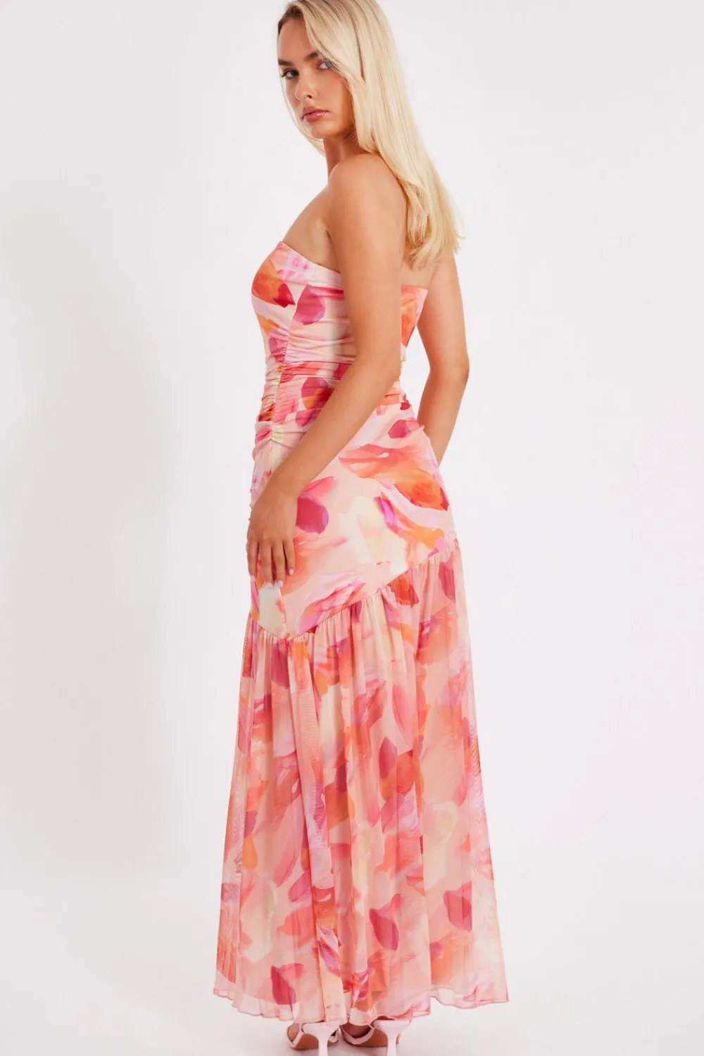 Quiz Summer Clothes|Holiday>Coral Mesh Floral Midaxi Dress