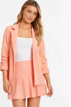 Quiz Workwear|Modest>Coral Ruched Sleeve Blazer