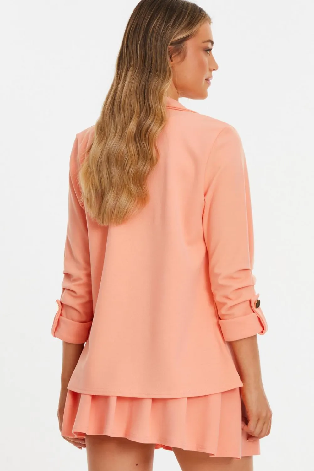 Quiz Workwear|Modest>Coral Ruched Sleeve Blazer