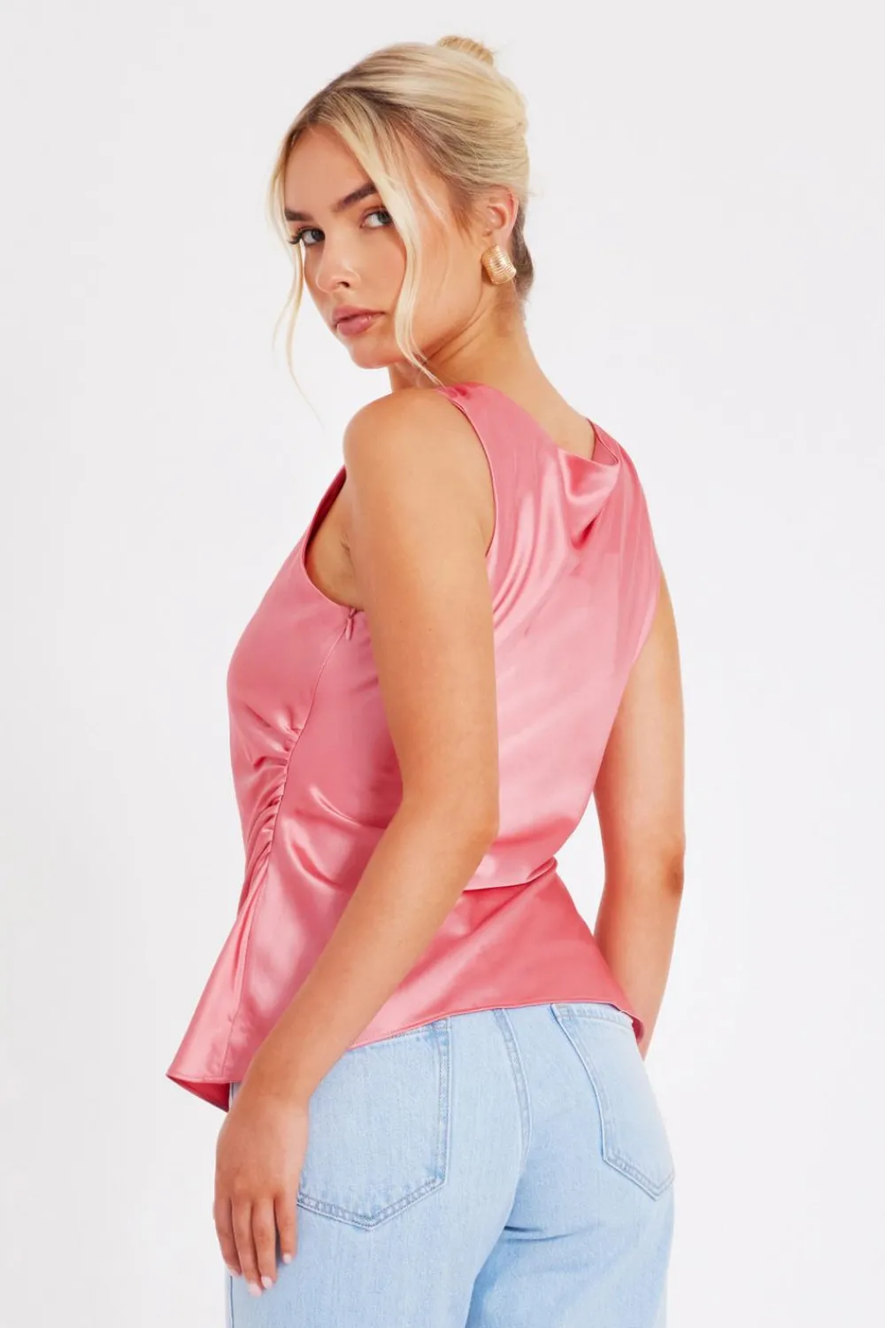 Quiz Summer Tops|Going Out Tops>Coral Satin Buckle Top
