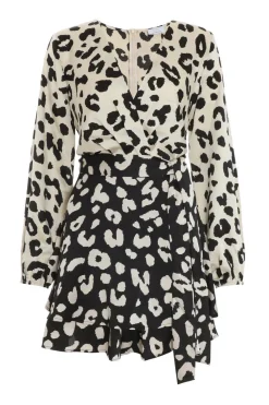 Quiz Playsuits|Playsuits>Cream Animal Print Wrap Playsuit