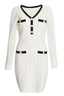 Quiz Workwear|Knitwear>Cream Boucle Knit Jumper Dress