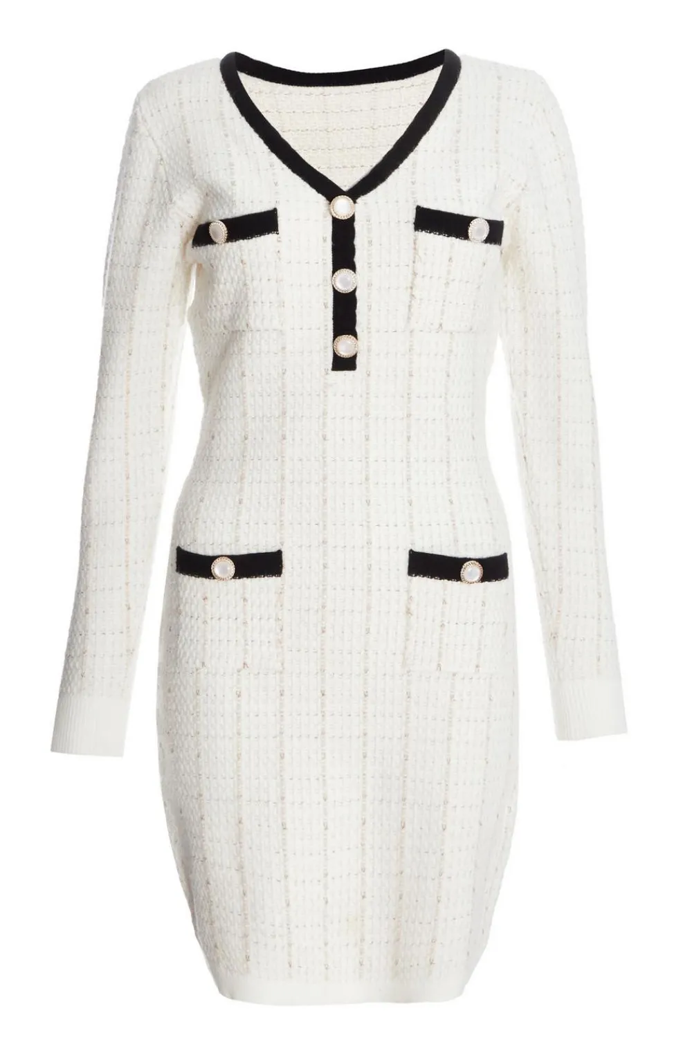 Quiz Workwear|Knitwear>Cream Boucle Knit Jumper Dress
