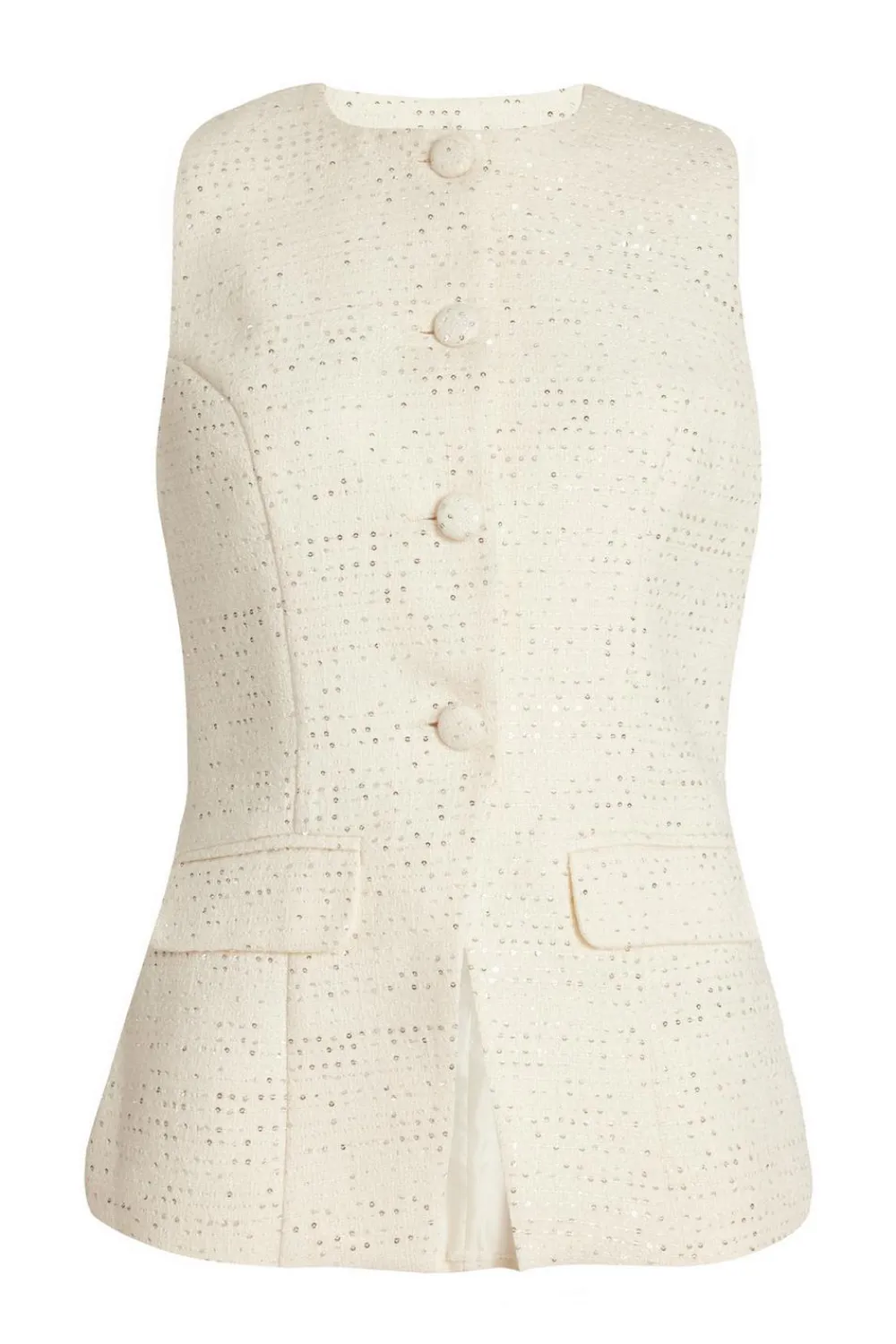 Quiz Waistcoat|Going Out Tops>Cream Boucle Sequin Waistcoat