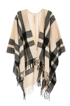 Quiz Capes & Ponchos>Check Print Tassel Cape