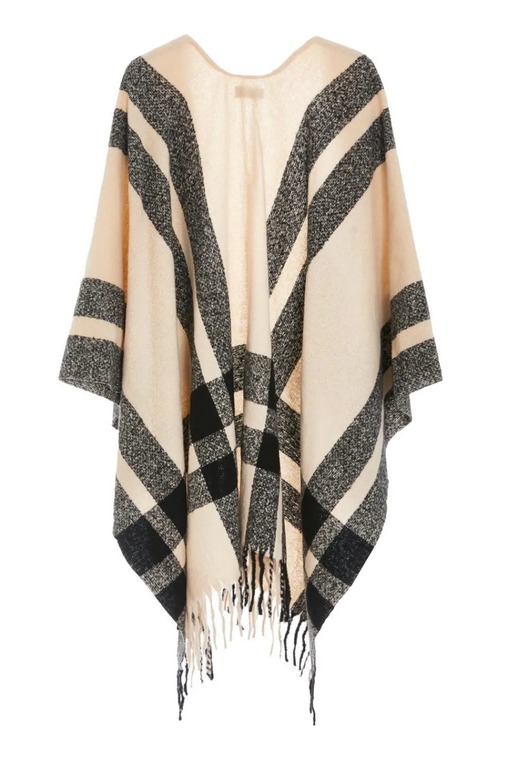 Quiz Capes & Ponchos>Check Print Tassel Cape
