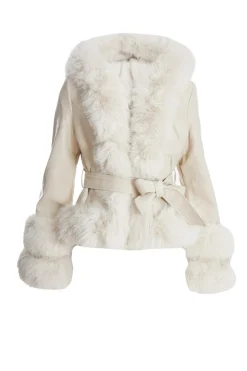 Quiz Jackets & Coats|Casual Clothing>Cream Faux Leather Belted Jacket