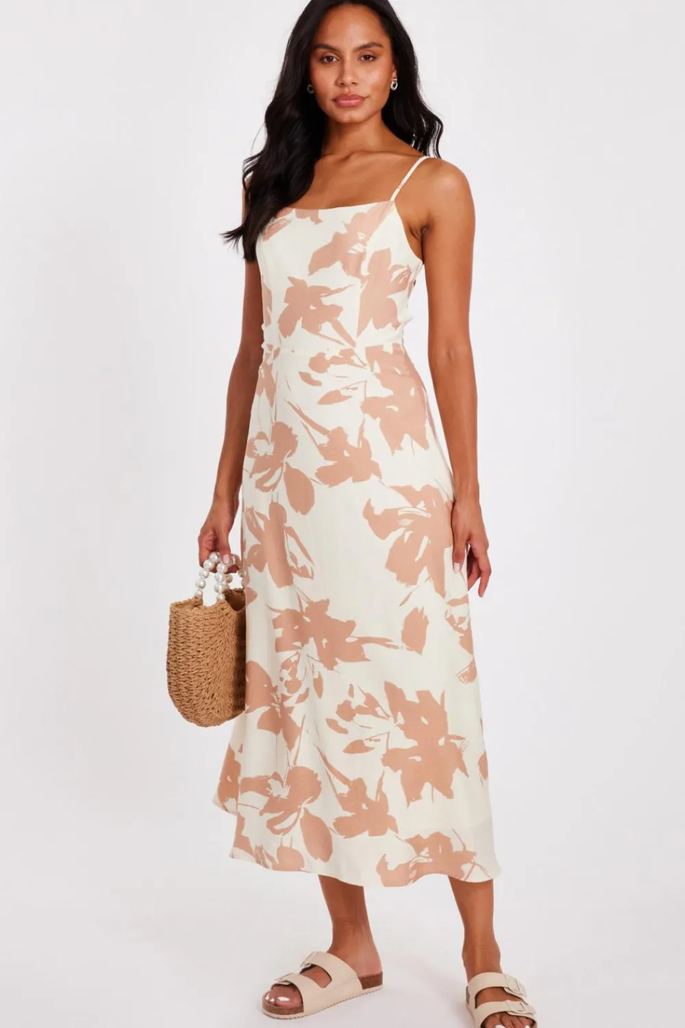 Quiz Summer Clothes|Holiday>Cream Floral Print Midi Dress