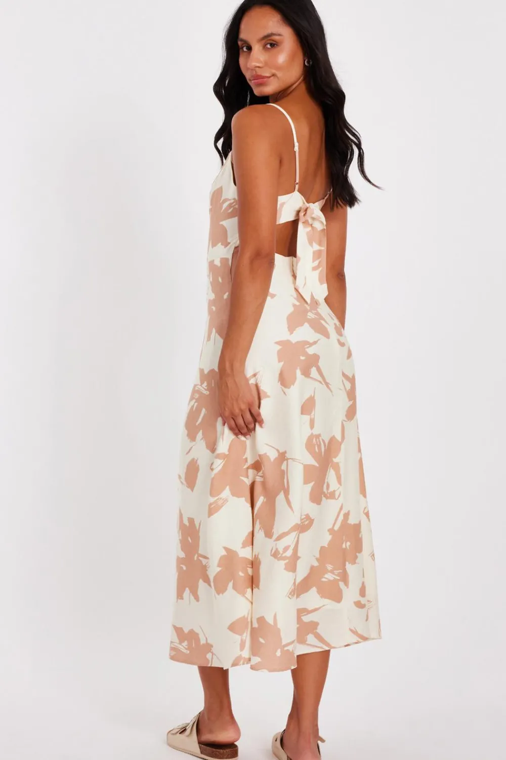 Quiz Summer Clothes|Holiday>Cream Floral Print Midi Dress