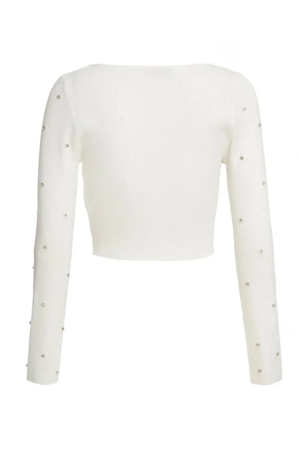 Quiz Going Out Tops|Crop Tops>Cream Knit Diamante Cropped Jumper