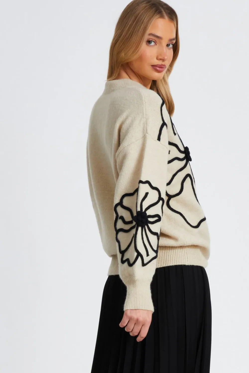 Quiz Knitwear|Jumpers>Cream Knit Floral Jumper