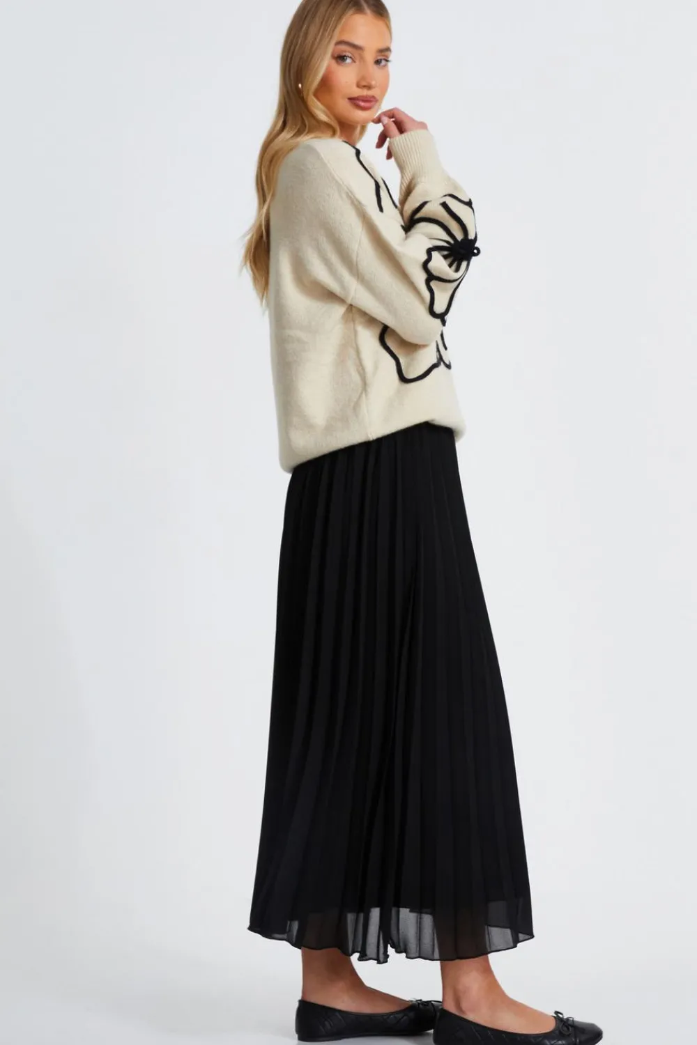 Quiz Knitwear|Jumpers>Cream Knit Floral Jumper