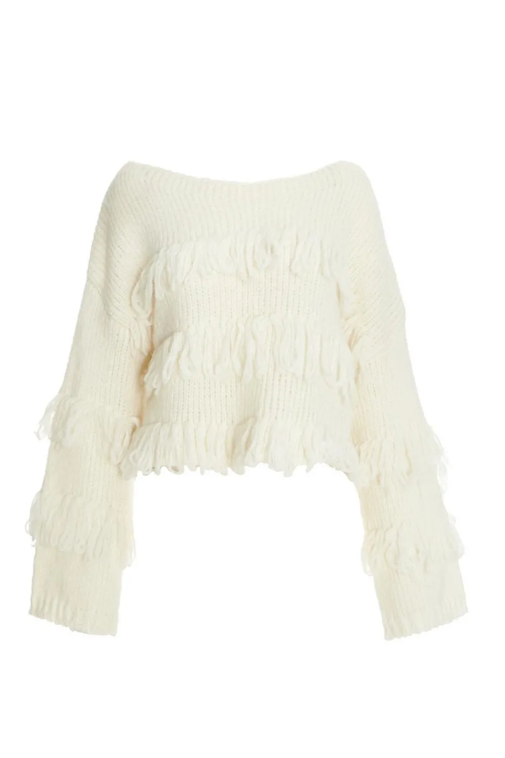 Quiz Knitwear|Jumpers>Cream Knit Fringe Detail Jumper