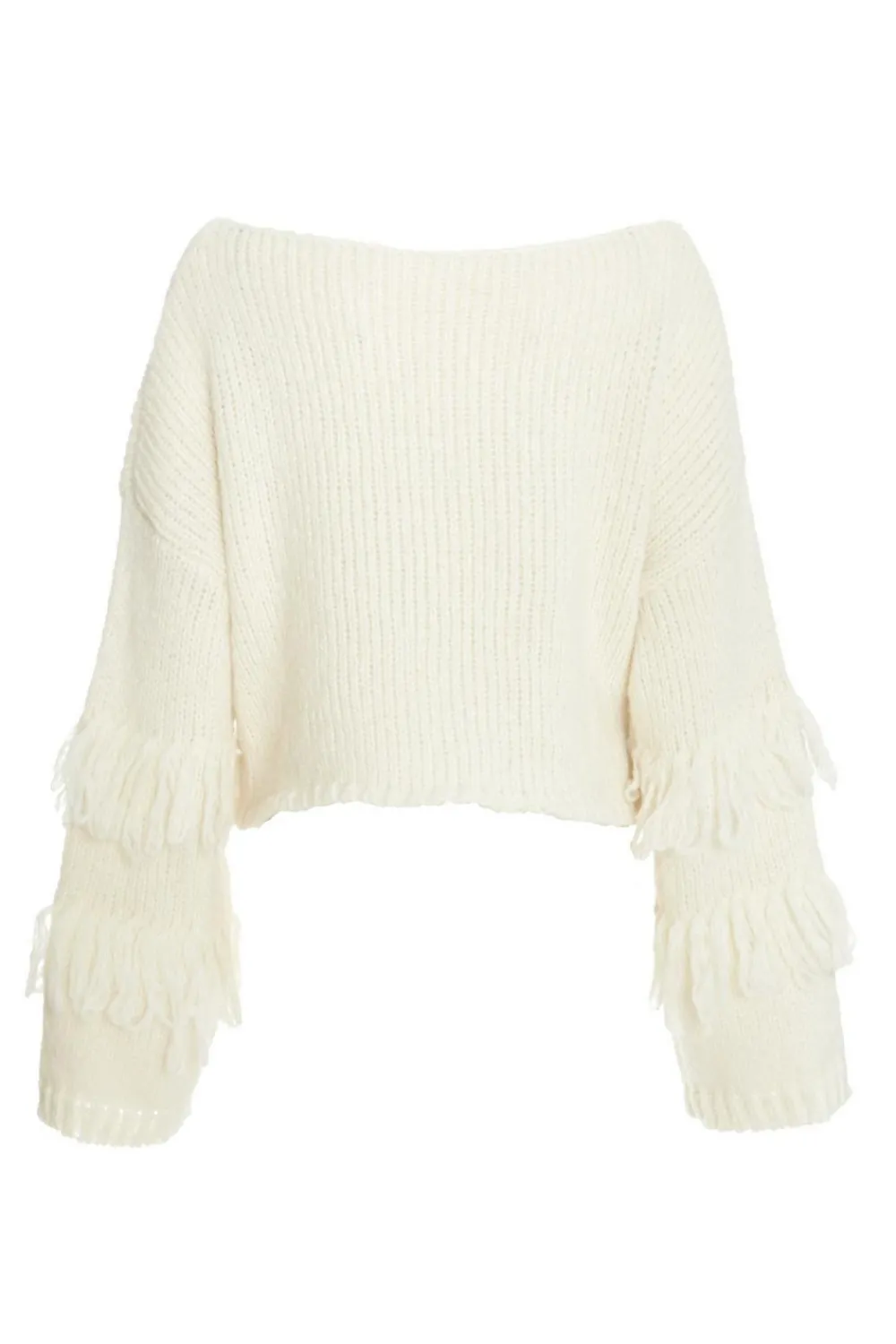 Quiz Knitwear|Jumpers>Cream Knit Fringe Detail Jumper