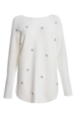 Quiz Knitwear>Cream Knitted Beaded Batwing Jumper