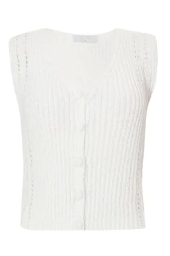 Quiz Summer Tops|Day Tops>Cream Knitted Button Front Top