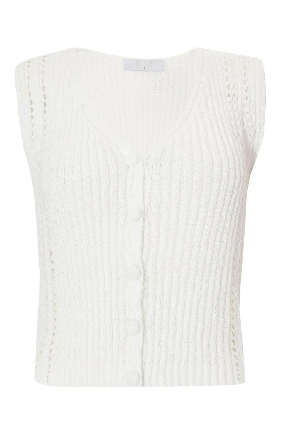 Quiz Summer Tops|Day Tops>Cream Knitted Button Front Top