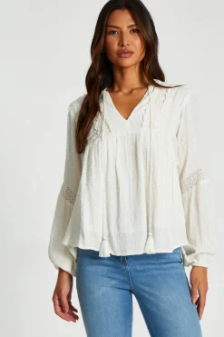 Quiz Summer Tops|Shirts & Blouses>Cream Lace Tie Top