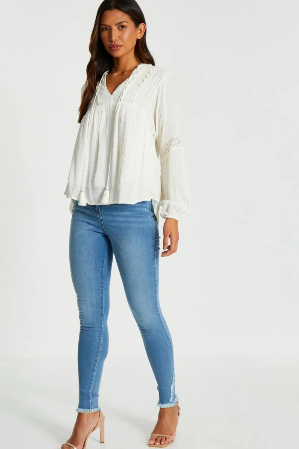 Quiz Summer Tops|Shirts & Blouses>Cream Lace Tie Top