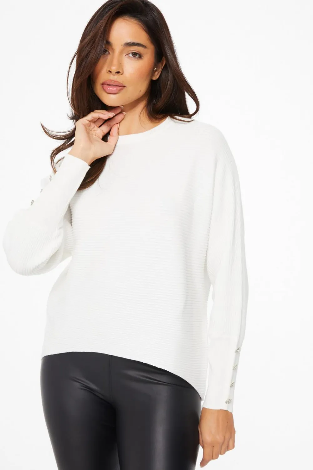 Quiz Jumpers|Knitwear>Cream Light Knit Buttoned Jumper