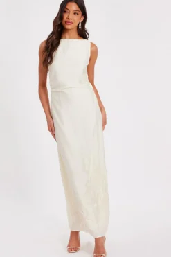 Quiz Summer Clothes|Holiday>Cream Linen Embroidered Midaxi Dress