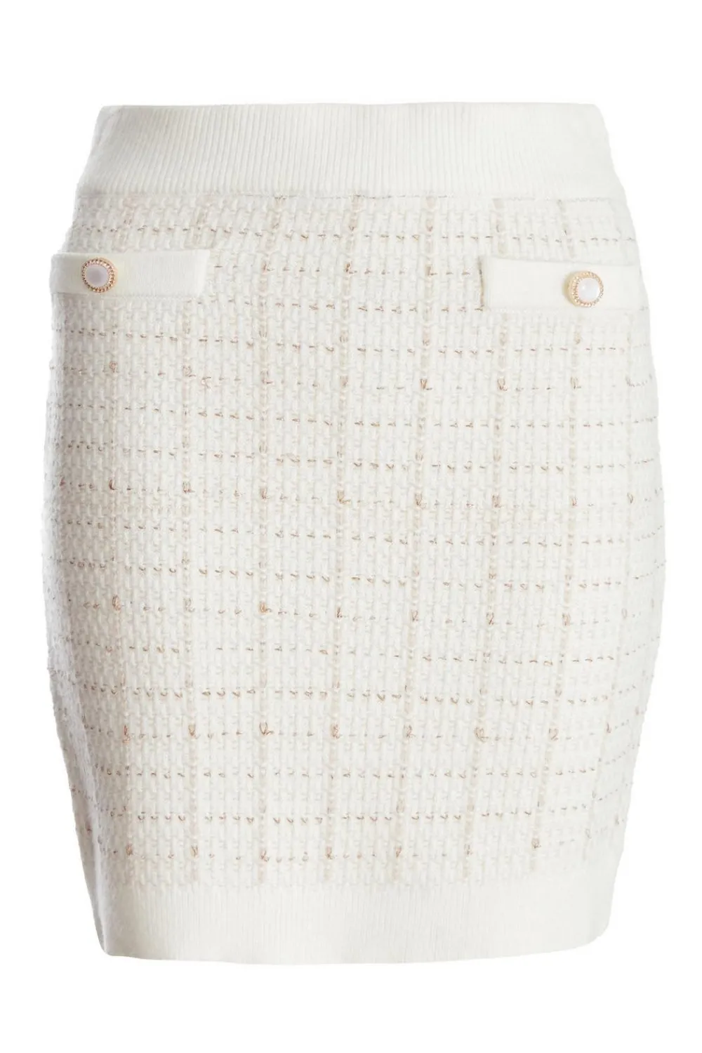 Quiz Skirts|Knitwear>Cream Metallic Knit Skirt