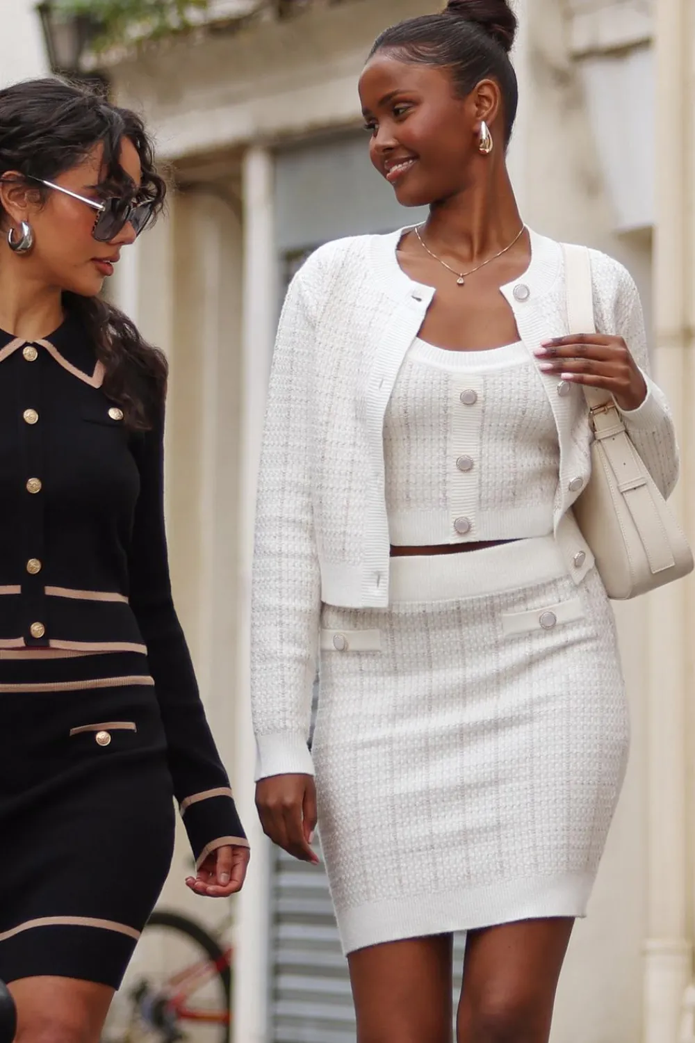 Quiz Skirts|Knitwear>Cream Metallic Knit Skirt