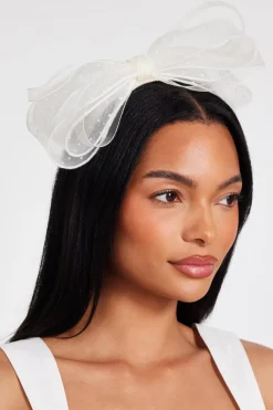 Quiz Wedding Accessories|Hair Accessories>Cream Polka Dot Bow Fascinator