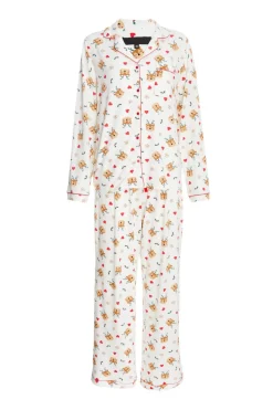 Quiz Nightwear>Cream Reindeer Print Long Pyjama Set
