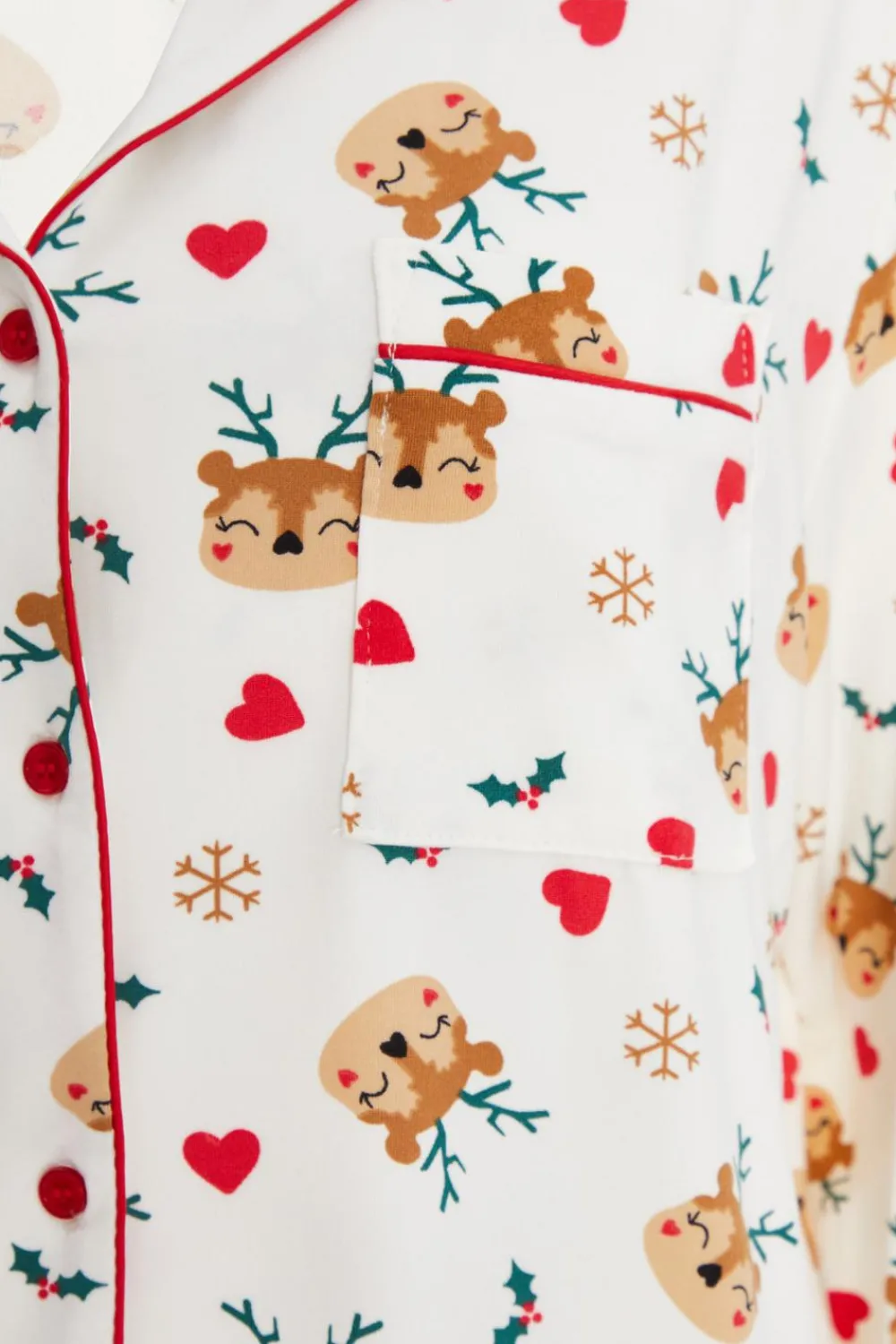 Quiz Nightwear>Cream Reindeer Print Long Pyjama Set