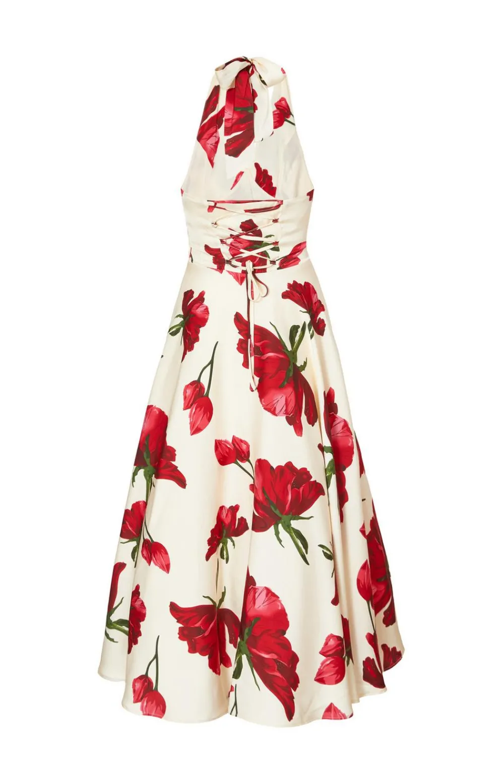 Quiz Day At The Races|Florals>Cream Satin Rose Print Midi Dress