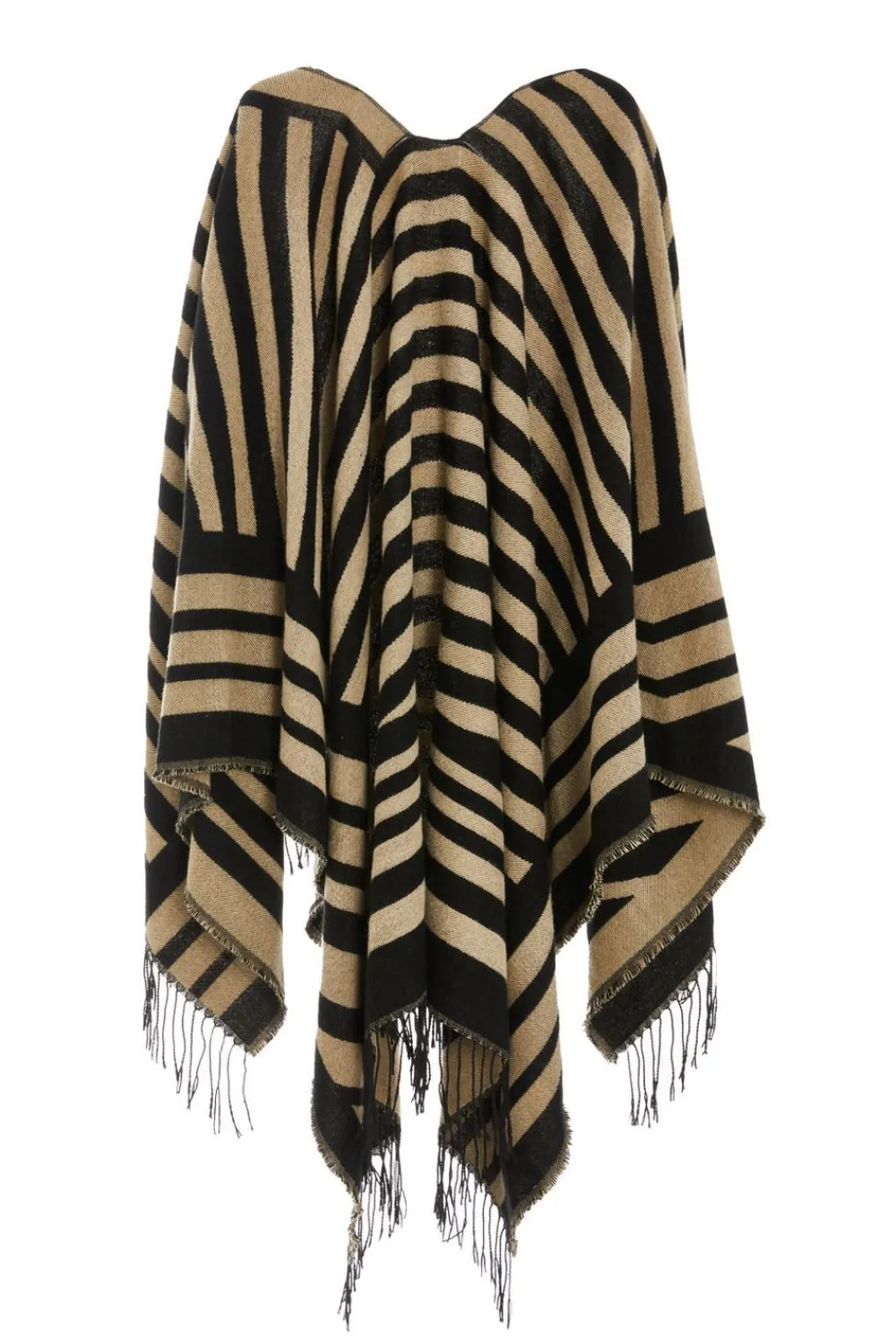 Quiz Capes & Ponchos>Cream Stripe Tassel Cape